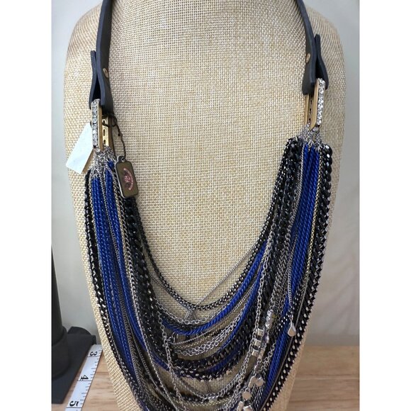 Juicy Couture Multi-Strand Statement Necklace W/ Blue Black & Silver Chains - Picture 4 of 12